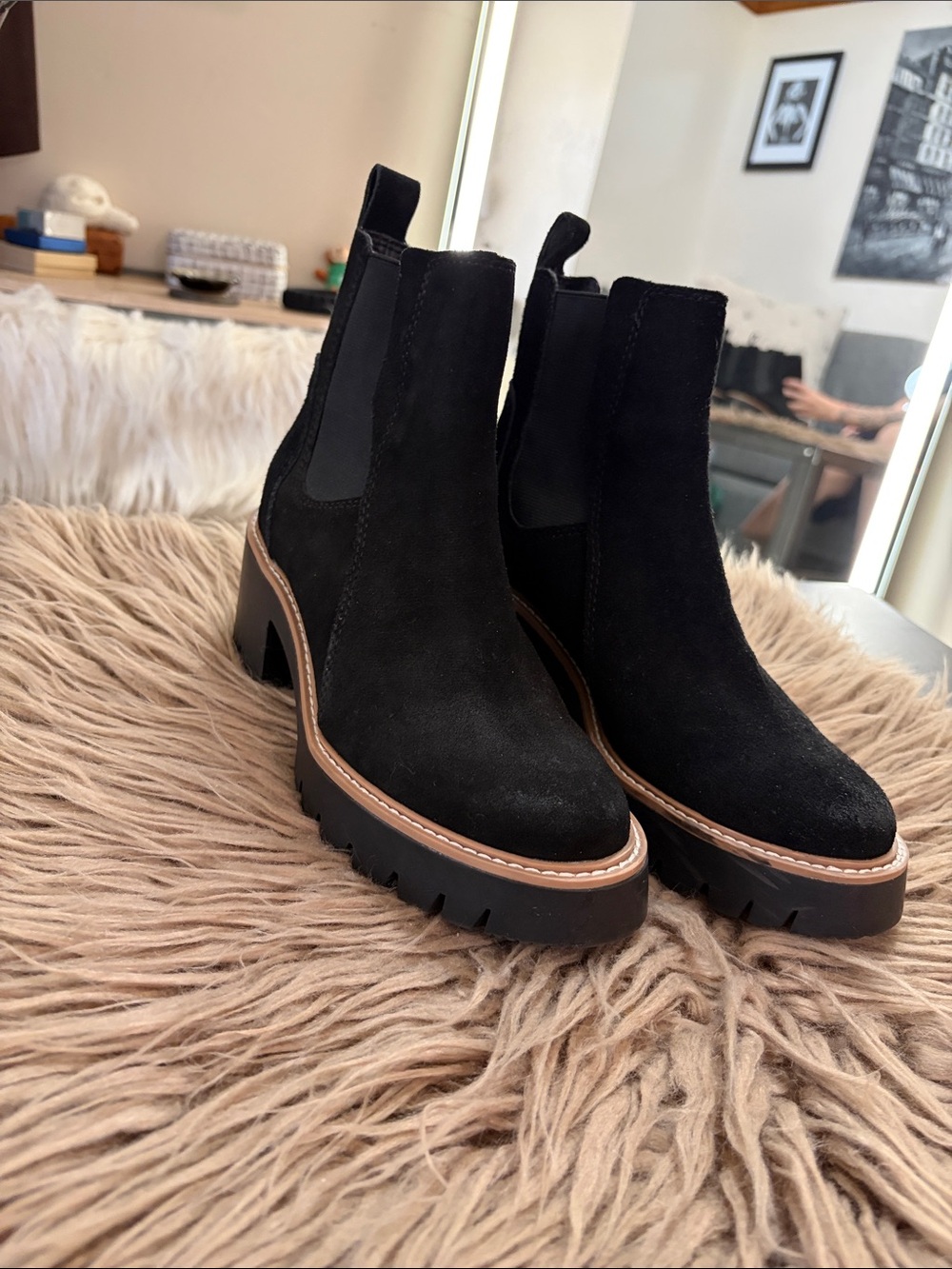 Dolce Vita Black Suede Chelsea Lug Boot - Women